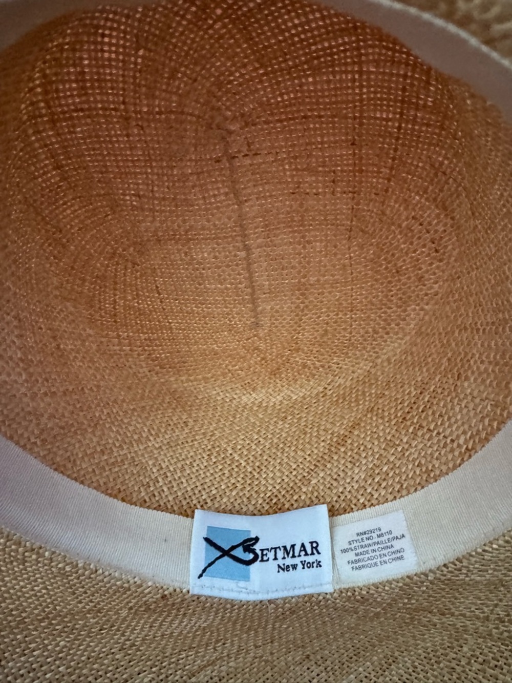 betmar Women's Light Cream Straw Hat with Decorative Bow 21 inches - Picture 3 of 3
